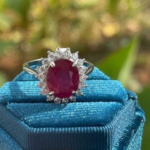 NWT Mozambique Natural Ruby Oval 10.6X8.8mm CZ Accents Ring 925 Silver Size 7.5